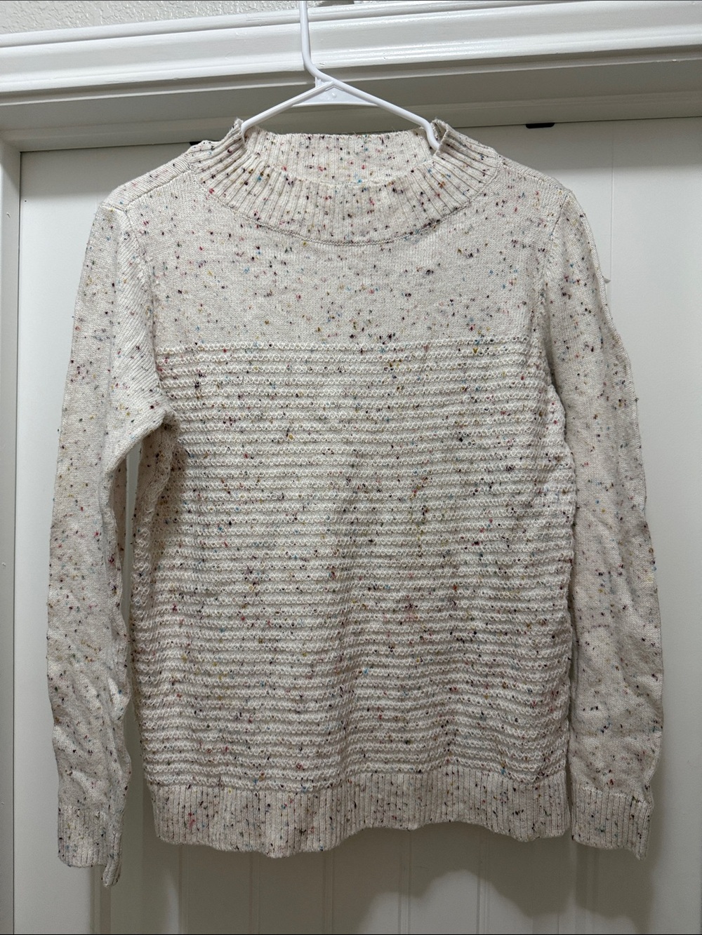 Talbots Cream Speckled Mock Neck Sweater